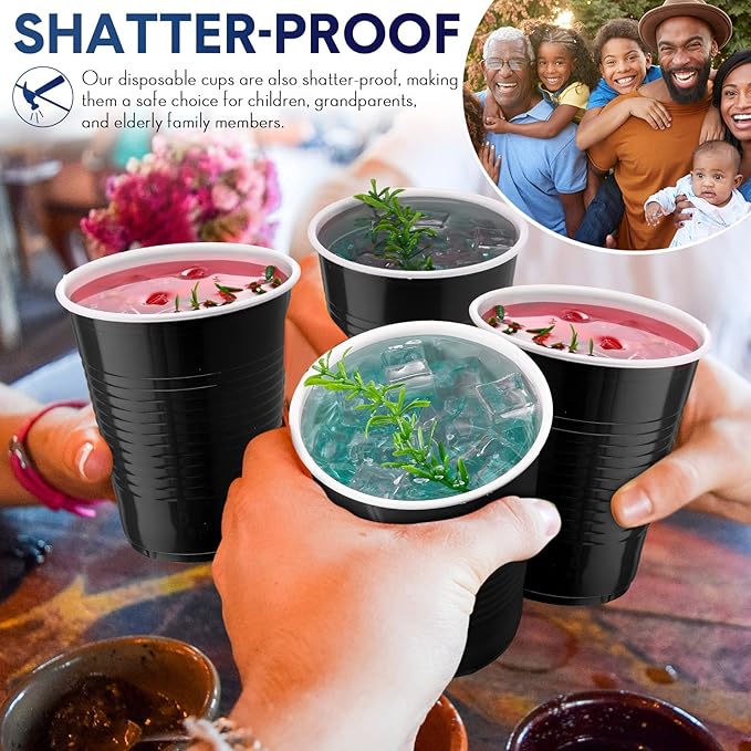 Zopeal 200 Pcs Plastic Cup Bulk 18 oz Disposable Tumblers Wedding Hard Plastic Party Wine Cups Fancy Beverage Drinking Soda Cocktail Glasses for Wedding Birthday Christmas(Black) - Bloomnest