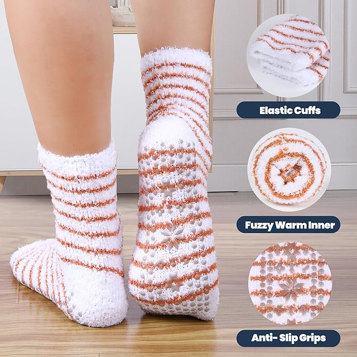 HUGSWEET 6 Pairs Thick Fuzzy Socks with Grip Cozy Non Slip Hospital Socks Home Fluffy Warm Slipper Socks Gifts for Women - Bloomnest