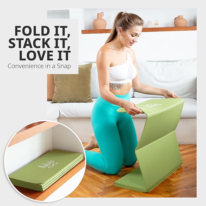 Foldable Yoga Mat + Carry Bag, 6mm 7-fold Workout Mat, Easy to Store, Anti-Slip Folding Exercise Mat for Yoga, Pilates, Home Workouts, and Floor Exercises - Bloomnest
