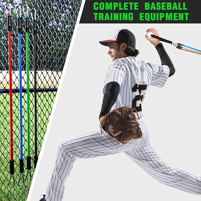 TOBWOLF 4PCS Baseball Exercise Bands with Interchangeable Grips, Baseball Resistance Trainer for Pitching & Throwing, Training Aid for Baseball Softball Pitchers to Build Arm Strength, Warm-Up - Bloomnest