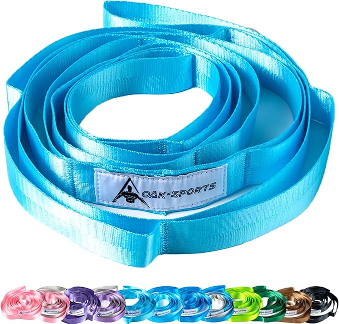 Oak-Sports Stretching Strap Yoga Strap for Physical Therapy with 10 Loops, Yoga Straps for Stretching, Upgraded Non-Elastic Stretch Band for Pilates, Dance and Gymnastics with Workout Guide - Bloomnest