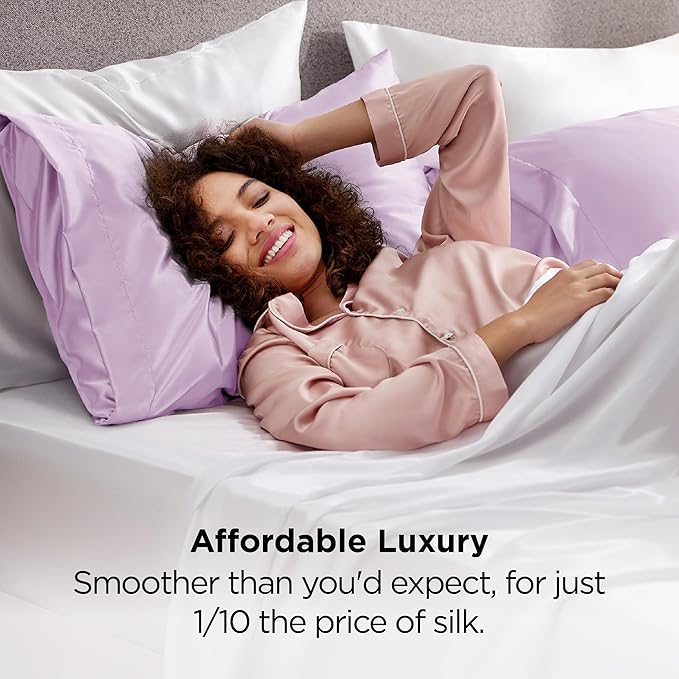 Bedsure Satin Pillowcase 2 Pack Similar to Silk Pillow Cases Standard Size, Pillow Case for Sleeping Women with Envelope Closure, Gifts for Women Men, Navy, 20x26 Inches, 2pcs - Bloomnest