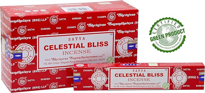 EARTH Satya Celestial Bliss Incense Sticks 15 GMS (Pack of 12) (Green Certified) Indian Perfumed Hand Rolled Agarbatti Perfect for Worship,Relaxation, Medication. Earth
