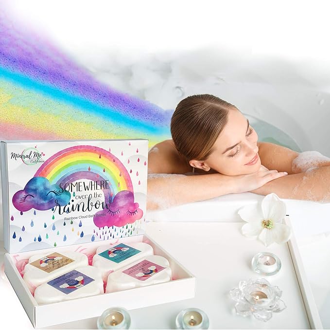 Bath Bombs for Kids - Natural and Organic Magic Rainbow Bubble Bath Bombs w/Moisturizing Shea Butter and Natural Oils, 4 Large Unicorn Cloud BathBombs for Girls, Stocking Stuffer Christmas Gift - Bloomnest