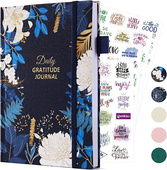 Gratitude Journal with 4 Inspirational Stickers: Undated Daily Gratitude Journal for Women and Men - More Happiness, Affirmation, and Mindfulness in A Few Minutes with Prompts & Quotes Floral - Bloomnest