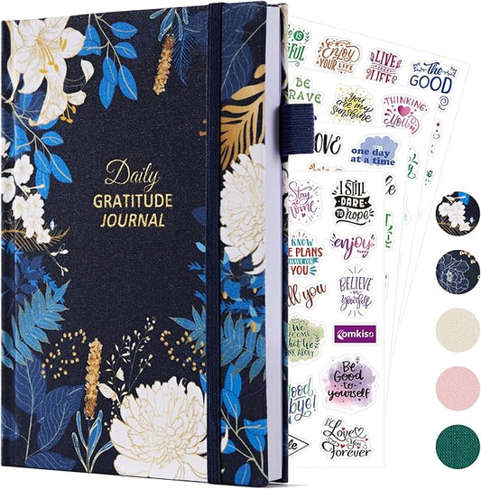 Gratitude Journal with 4 Inspirational Stickers: Undated Daily Gratitude Journal for Women and Men - More Happiness, Affirmation, and Mindfulness in A Few Minutes with Prompts & Quotes Floral - Bloomnest