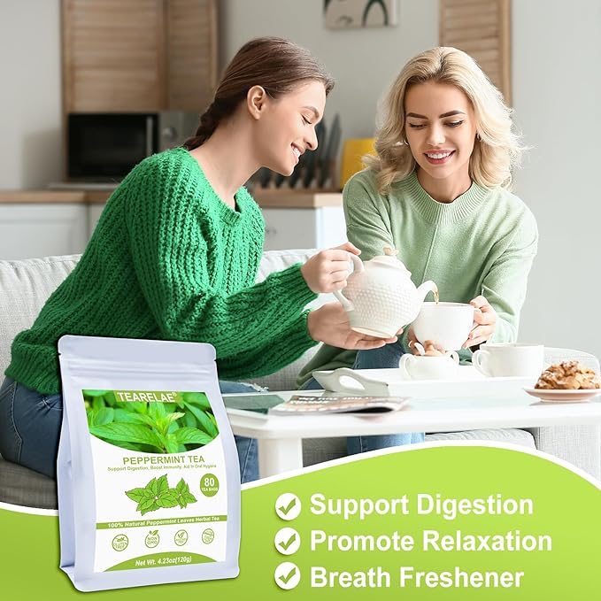 TEARELAE - Peppermint Tea Bags, 80 Count - 100% Pure Peppermint Leaves - Non-GMO - Naturally Caffeine-free Herbal Tea - Support Digestion & Natural Breath Freshener - Bloomnest