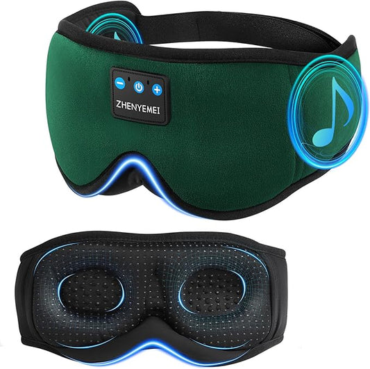 3D Sleep Mask with Bluetooth Headphones, Sleeping Headphones for Side Sleepers, Wireless Music Eye Mask with Ultra-Thin Stereo Speakers for Men, Women, Tech Gifts, Deep Green - Bloomnest