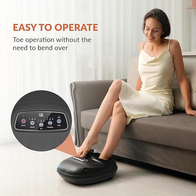 CILI Shiatsu Foot Massager Machine with Heat,Electric Heated Feet Massager for Plantar Fasciitis, 3 Kneading & 3 Compression,Up to Size 13, Gifts for Dad Men - Bloomnest