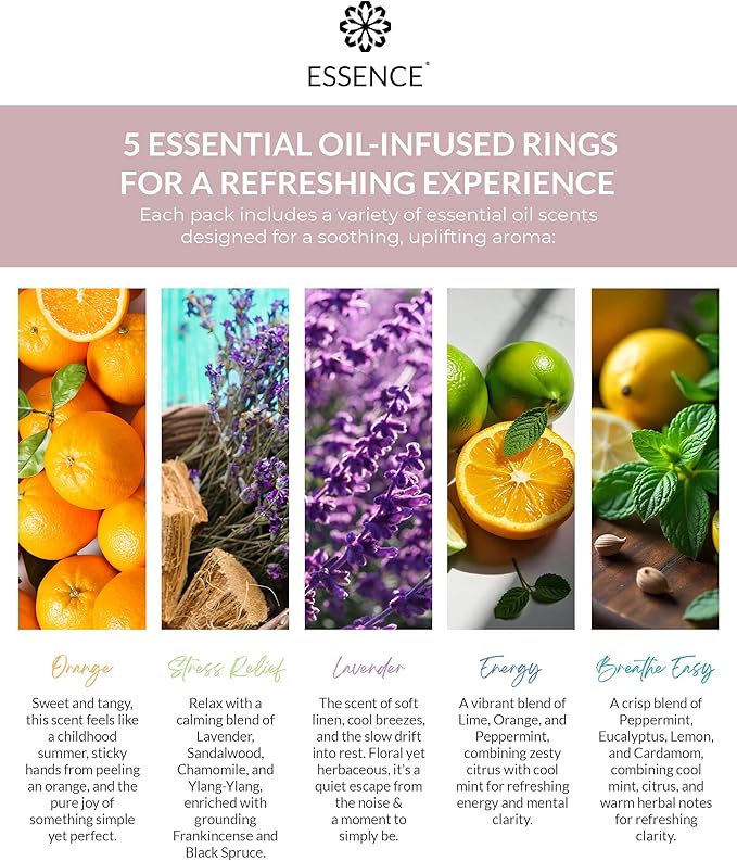 Essence Nasal Diffuser Self Care Bundle – Essential Oil Silicone Nose Rings for Stress, Energy & Mental Clarity – Wearable Aromatherapy Pack for Wellness & Mood Balance - Bloomnest