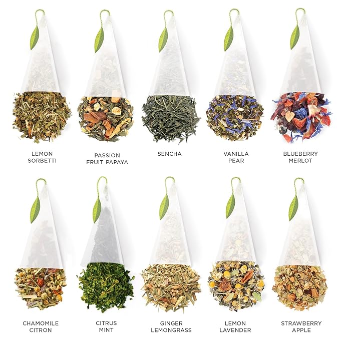 Tea Forte Tea Tasting Assortment Premium Tea Chest Gift Sampler, 40 Count, 2 of each Variety Blend Individually Wrapped Handcrafted Pyramid Infuser Bags - Bloomnest