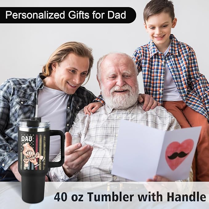 Custom Dad Tumbler with Kids Names, Personalized 40 Oz Tumbler with Handle and Straw, Personalized Birthday Gifts for Dad Husband - Bloomnest
