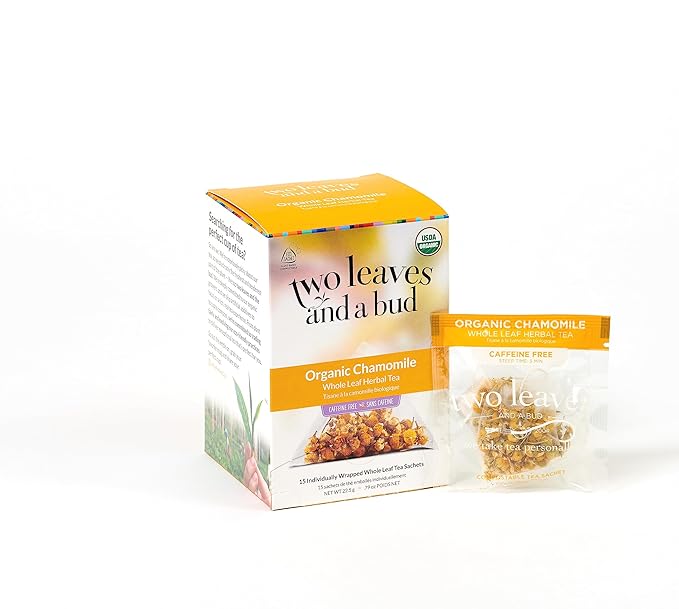Two Leaves and a Bud Organic Chamomile Herbal Tea Bags, Naturally Caffeine Free, Whole Leaf Chamomile Tea in Compostable Sachets, 15 Count (Pack of 1) - Bloomnest
