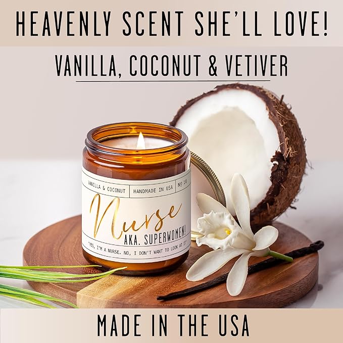 Nurse Gifts for Women - 'Nurse AKA. Superwomen' Soy Candle,w/Vanilla & Coconut I Nursing Gifts for Nurses Female I Nursing Student I Nurse Practitioner RN I Nurse Graduation Gift I 50Hr Burn, USA Made - Bloomnest
