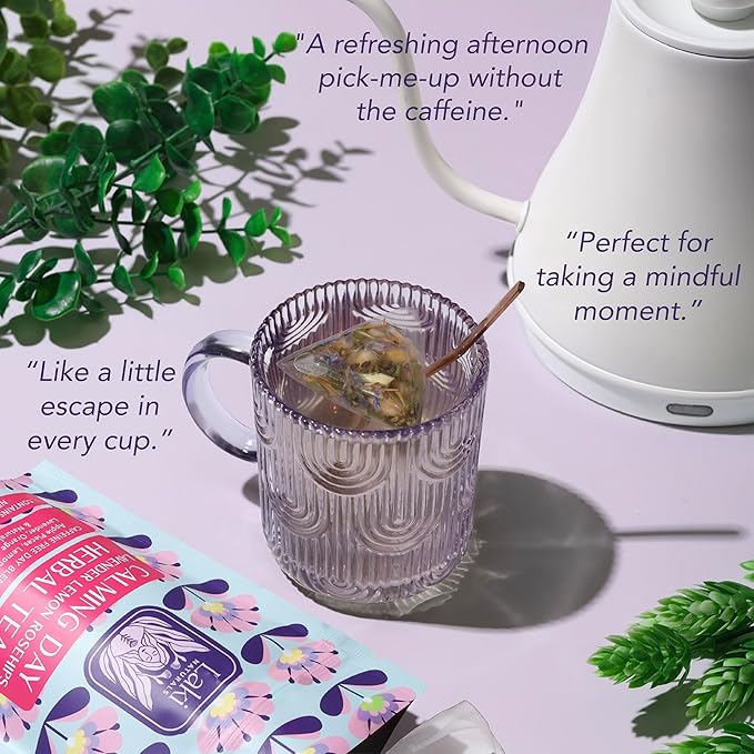 Calming Day Herbal Tea (1.65 oz, Pack of 18 Tea Bags) – Relaxing Caffeine-Free Tea with Lavender, Rosehips and Lemongrass – Gift for focus, clarity, relaxation and wellness - Bloomnest