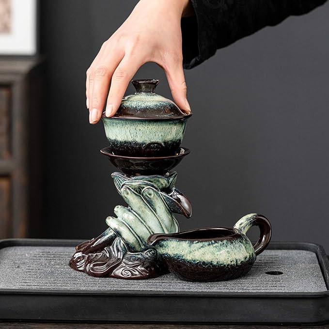 Kungfu Tea Sets Ceramic Teapot with Infuser Loose Leaf Tea Teapot with 8 cups (Gradient Hand) - Bloomnest