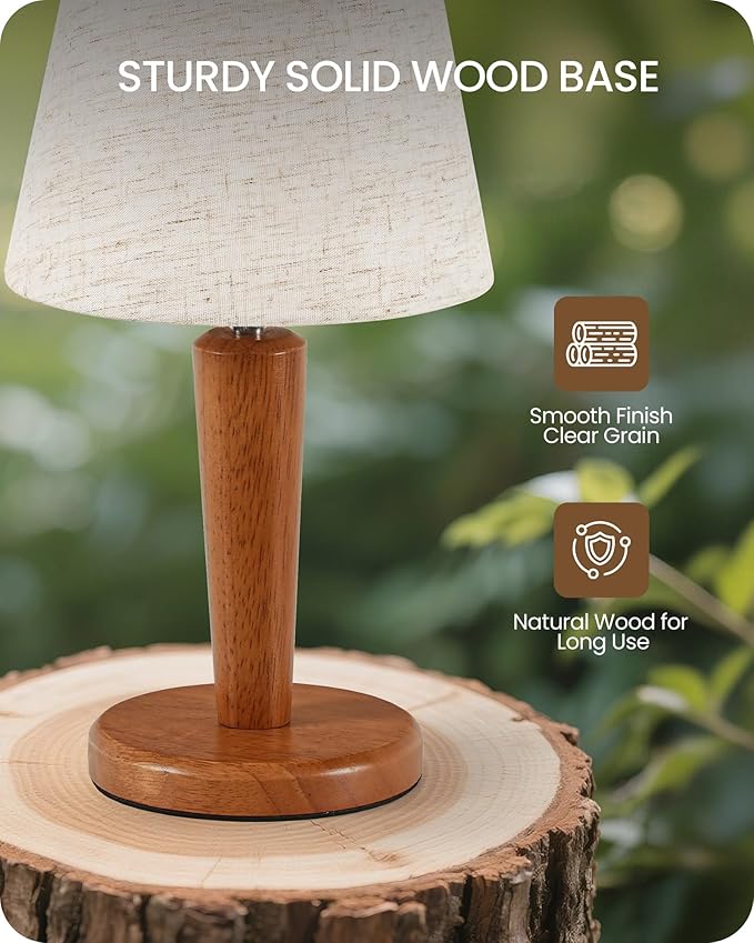 12”Wood Bedside Table Lamps Set of 2, Small Desk Lamps for Small Places, 3 Color Temperatures with Memory,Beige Linen Shade & E26 Bulbs, for Bedroom Living Room Office LE13TLP205 - Bloomnest