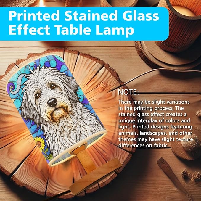 Old English Sheepdog Table Lamp LED 3-Color Pressed Bedside, Dog Shade Lamp with Wood Base for Bedroom Living Room Desk Office - Bloomnest