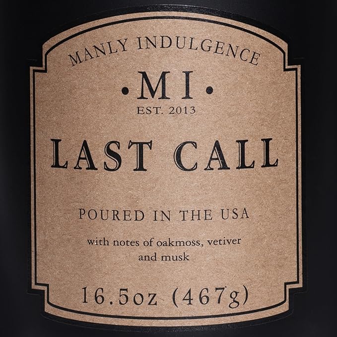 Manly Indulgence Last Call Scented Candles for Men, 16.5 oz Single Wick, Premium Soy Blend Wax, 60H Burn, Candles for Home Scented – Made in The USA - Bloomnest