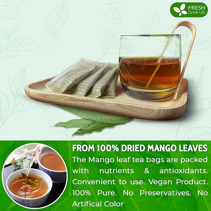 FreshDrinkUS Premium 60 Mango Leaf Tea Bags, 100% Natural & Pure. Loose Leaf Herbal Tea. No Sugar, No Caffeine, No Gluten, Vegan - Bloomnest