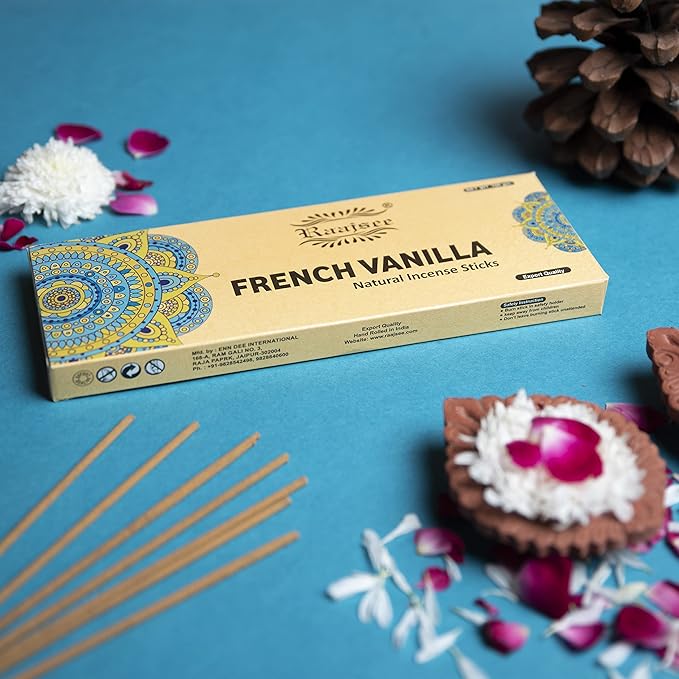 Raajsee Vnilla Incense Sticks 100 Gm Pack-100% Natural Insence Sticks -Organic Non Toxic - Charcoal Free - for Church,Aroma Therapy,Relaxation,Meditation RAAJSEE