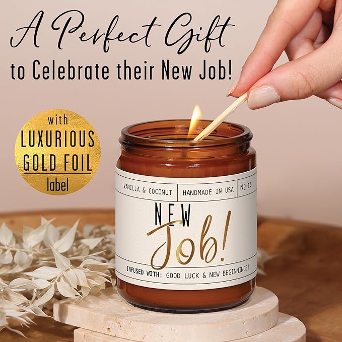 New Job Gifts for Women, Congratulations Gifts for Women - 'New Job Candle, w/Vanilla & Coconut I Job Promotion Gifts for Women I Leaving Job Gifts I Goodbye Coworker Gift I 50Hr Burn, Made in USA - Bloomnest