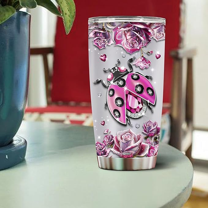 Personalized Insulated Stainless Steel Ladybug Gifts for Women, 20oz Travel Mug Tumbler Water Bottle, Cup for Girls, Wife, Daughter, Perfect for Christmas, Birthday, Mother's Day, Valentine - Bloomnest