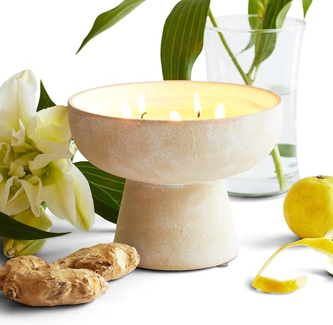 BLUEME Happiness - Yuzu & Ginger, Luxury Candle w/Essential Oils, 5 Wick, Hand-Poured Soy, Cotton Wick, Ceramic - Bloomnest