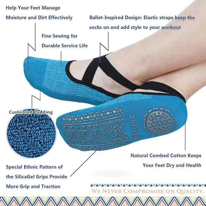 Ozaiic Pilates Socks for Women Non Slip Grip, Yoga Socks with Grippers for Barre, Hospital, Ballet, Dance, Barefoot Workout - Bloomnest