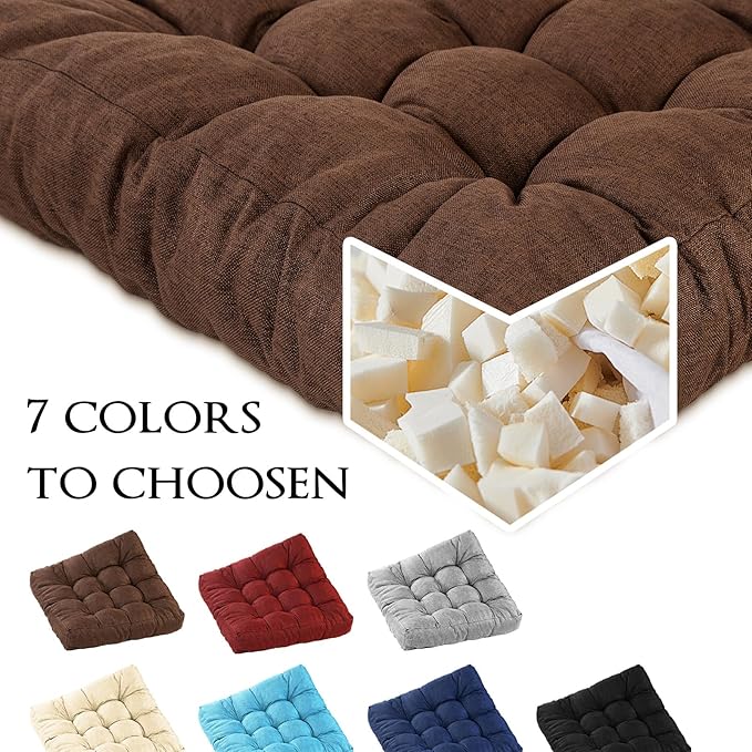 Meditation Floor Cushions Set of 2, Thickened Floor Pillow for Adults, Large Square Pillows Seat Cushion for Tatami Living Room Yoga, Memory Sponge Block Added, 22x22 Inch, Brown