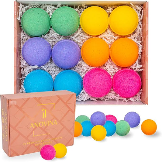 Natural Bath Bombs for Women & Men – Handmade in USA Gift Set with Essential Oils, Shea Butter & Epsom Salt – Non Toxic Spa Bath Bombs for Sensitive Skin – Anovina Relaxation Gift - Bloomnest