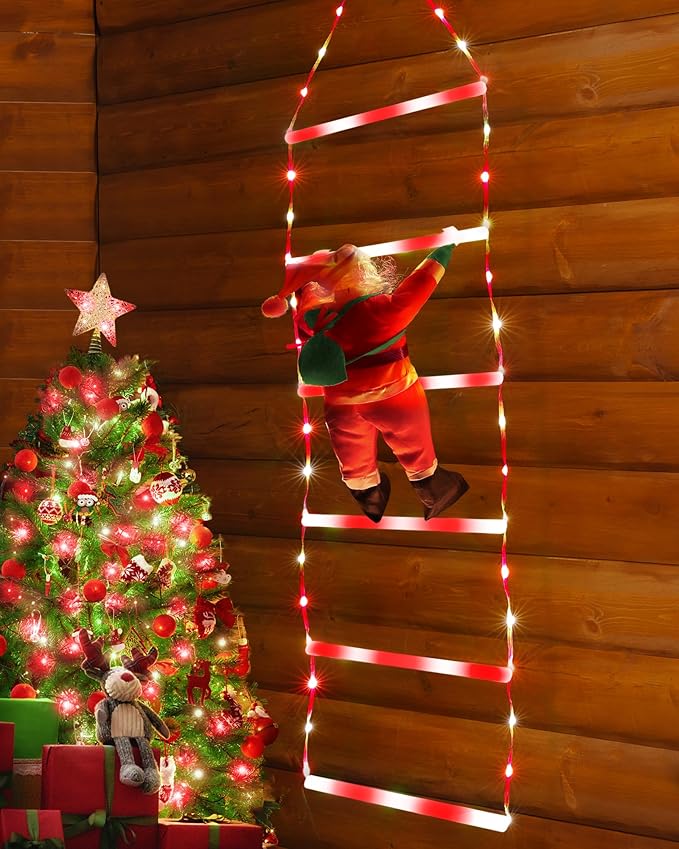 Toodour LED Christmas Light - 2.5FT Christmas Decorative Ladder Lights with Santa Claus, Xmas Decorations Light for Indoor Outdoor, Window, Garden, Home, Wall, Xmas Tree Decor - White & Red - Bloomnest