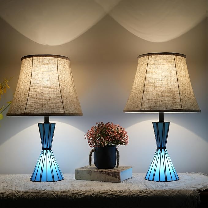 Set of 2 Table Lamps for Bedroom 3-Way Dimmable 21'' Bedside Table Lamps with 13 inches Linen Shades for Living Room Bedroom Office Hotel Study Room - Bloomnest