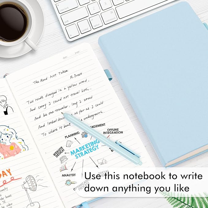 feela 24 Pack Journal Notebook for Work, Business Notebook Bulk Hardcover Lined Writing Journal with Pen Holder for Men Women Note Taking, with 24 Black Pens, 120 GSM, 5.1”x8.3”, A5, Light Blue - Bloomnest