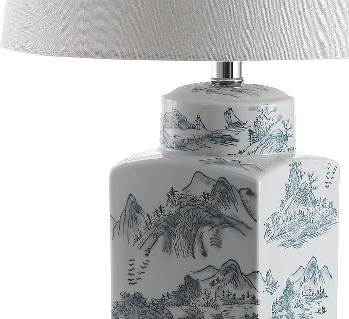 JONATHAN Y JYL5052A Audrey 24.5" Chinoiserie LED Table Lamp Cottage French Country Bedside Desk Nightstand Lamp for Bedroom Living Room Office College Bookcase LED Bulb Included, Blue/White - Bloomnest
