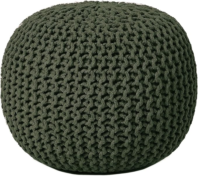 REDEARTH Round Hand Knitted Pouf - Foot Stool Bean Bag Ottoman - Cord Boho Pouffe - Poof Accent Beanbag Footrest for Living Room - Bedroom - Patio - Lounge (19.5"x19.5"x14") - Olive - Bloomnest