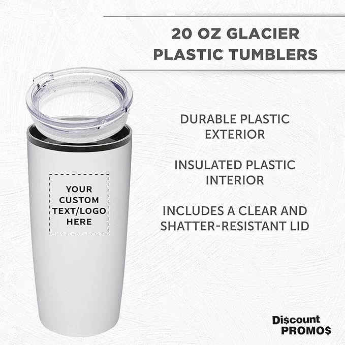 Custom Plastic Tumblers 20 oz Set of 6/12/24 Personalized Bulk Pack with Lids, Ice Coffee Tumbler, To Go Cup Insulated - White - Bloomnest