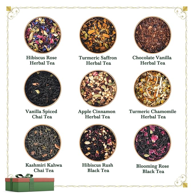 Tea Gift Set, 9 Assorted Herbal Tea, Travel Edition Gift Box for Family, Friends and Lover, Gluten Free, Non GMO