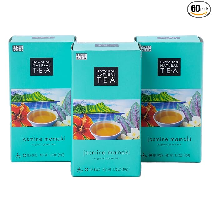 Hawaiian Natural Tea Organic Mamaki Jasmine Green Tea Blend - Antioxidant-Rich, Calming, Wellness Tea for Bedtime & Stress - Gift for Tea Lovers - 60 Tea Bags - Bloomnest