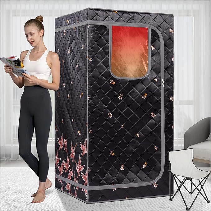 Smartmak Portable Far Infrared Sauna, Full Size Indoor Sauna Tent, Personal Infrared Sauna Spa for Home, with Heated Footpad and Reinforced Chair (Gray, 33.88" x 33.88" x 66.59") Smartmak