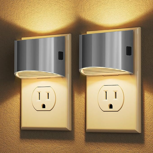 DORESshop LED Night Light[2 Pack], Night Lights Plug into Wall, 3 Level Brightness Adjustable Plug in Night Light, Dusk to Dawn Sensor Nightlights for Adults,Bedroom,Hallway,3000K -Chrome Cover - Bloomnest
