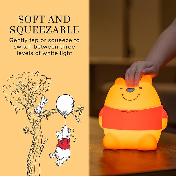 Disney Winnie The Pooh Squish Light, Night Light for Kids, USB Lamp, Battery Operated, Dimmable, Ideal for Bedroom, Playroom, Living Room, and More, 83189 - Bloomnest