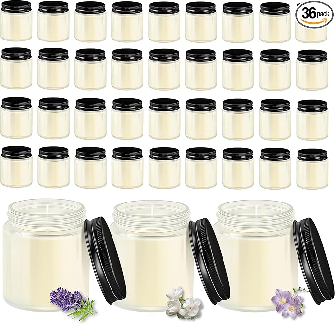 ACITHGL 36 Pcs 4oz Mini Mason Jar Candles Small Scented Candles Bulk Aromatherapy Ideal Souvenir Favors for Wedding Birthday Party (Freesia, Lavender, Jasmine, Black) - Bloomnest
