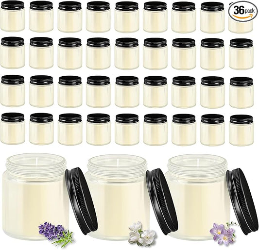 ACITHGL 36 Pcs 4oz Mini Mason Jar Candles Small Scented Candles Bulk Aromatherapy Ideal Souvenir Favors for Wedding Birthday Party (Freesia, Lavender, Jasmine, Black) - Bloomnest
