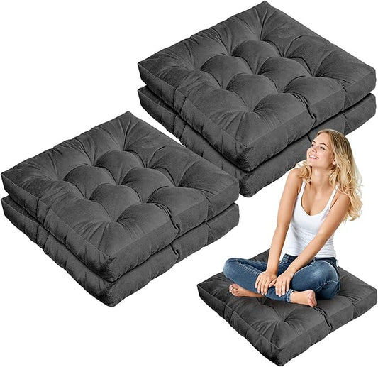 Jerify Floor Pillow Cushions 22 x 22 Inch Round Square Large Meditation Floor Pillow for Classroom Adult Meditation Picnic Party Cushion for Seating Gift Christmas(Square,Dark Grey,4 Pcs) - Bloomnest