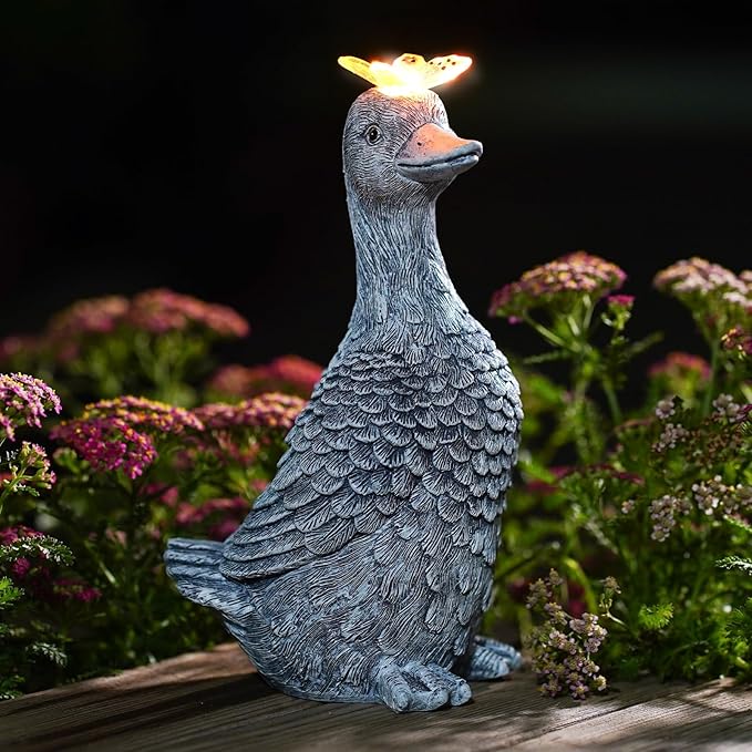 Solar Garden Statue Goose Figurine – Outdoor Decoration with Butterfly for Garden Yard Lawn Home Decor Outside : Unique Gifts for Mom Grandma - Bloomnest