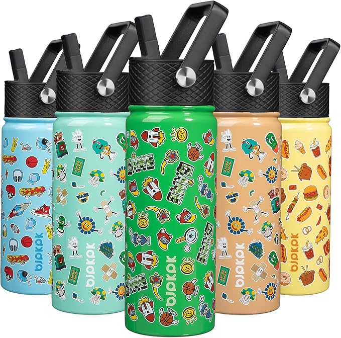 BJPKPK Insulated Water Bottle with Straw Lid, 18 oz Stainless Steel Metal Water Bottles, Reusable Leak Proof BPA Free Water Bottles, Cups, Thermo, Game - Bloomnest