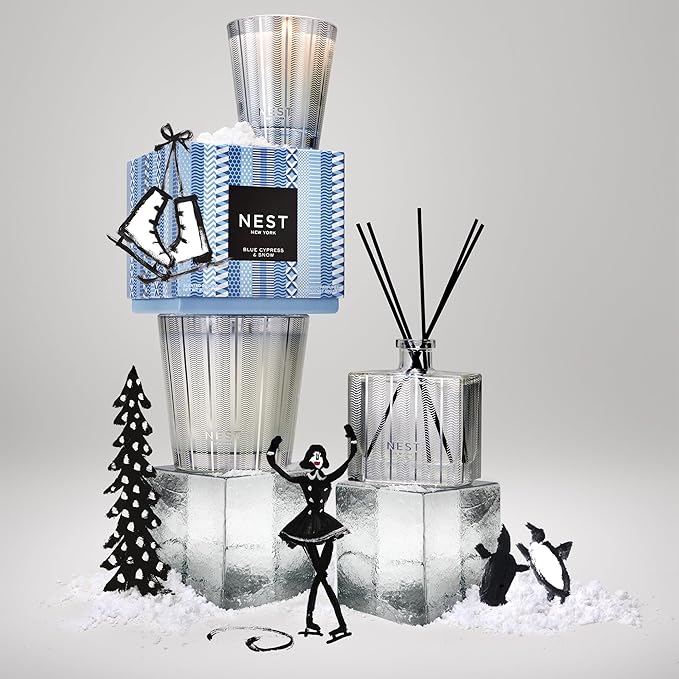 NEST New York Scented 3-Wick Candle, Blue Cypress & Snow - 21.2 oz - Up to 100-Hour Burn Time - Reusable Glass Vessel - Bloomnest