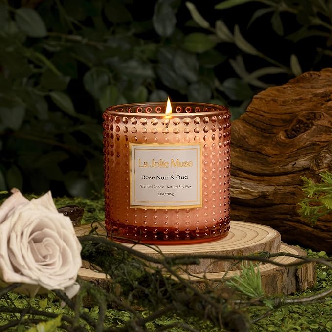 LA JOLIE MUSE Rose Noir & Oud Scented Candle – Lemon, Rose & Oud | 10 oz Natural Soy Wax | 55 Hours Clean Burn | Gift-Ready for Hosts & Gatherings | Elegant Home Décor - Bloomnest