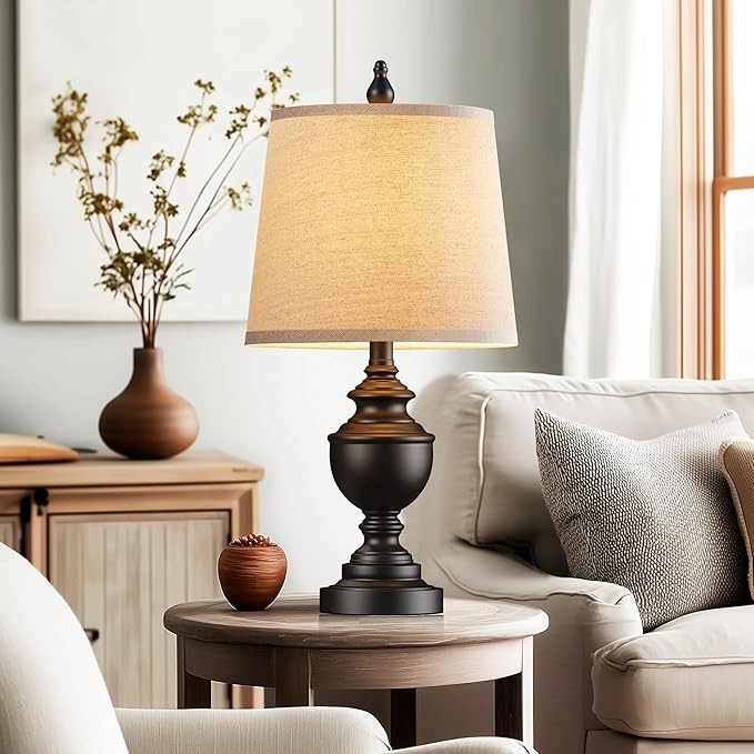PARTPHONER Retro Table Lamps Set of 2, Bedside Lamp for Bedroom Rustic Farmhouse Table Lamps for Living Room, Vintage Nightstand Lamps with White Shades, Matte Black - Bloomnest